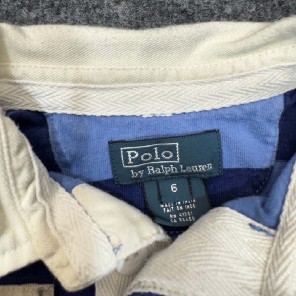 Polo Ralph Lauren Rugby Shirt Boys 6 Blue Striped RL Guide Logo Preppy Class C1 - Picture 3 of 11